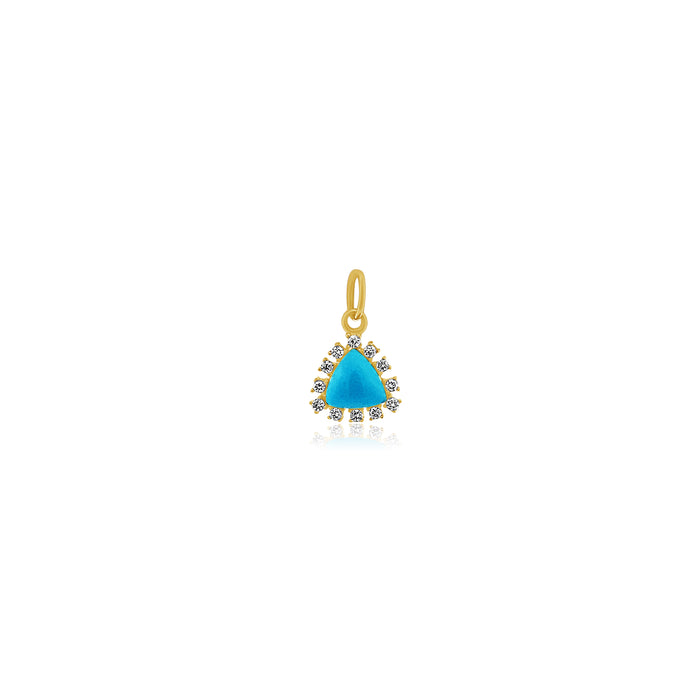 14K Gold with Triangle Shaped Turquoise Surrounded by Diamonds