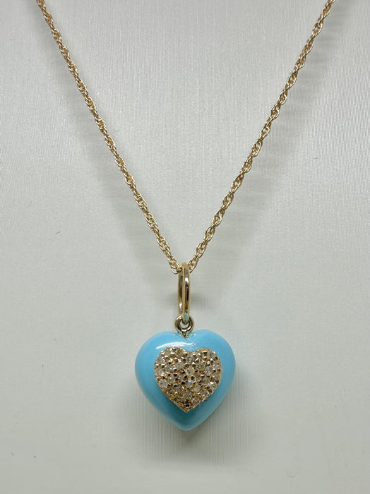 14K Gold Diamond and Turquoise Heart