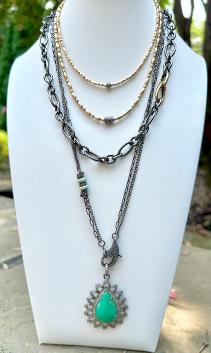 Green Chrysoprase and Diamond