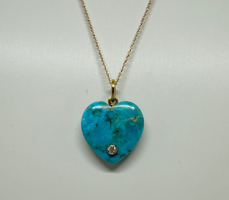 14K Gold Turquoise Heart with Diamond