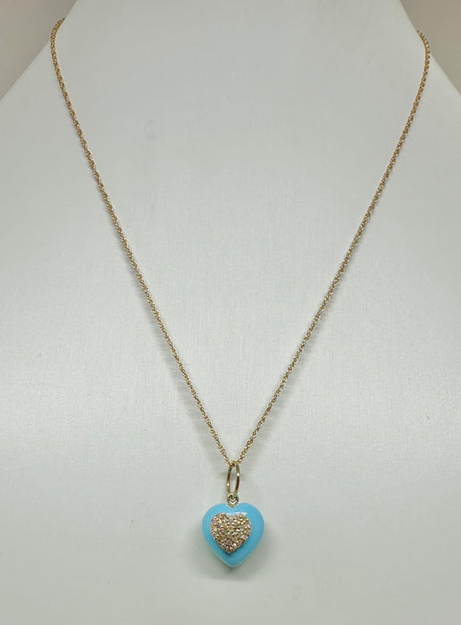 14K Gold Diamond and Turquoise Heart