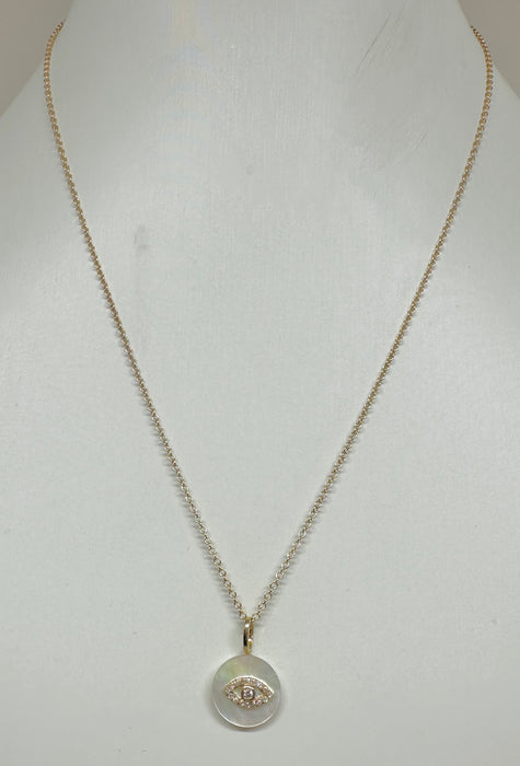 14K Gold Mother of Pearl and Diamond Evil Eye