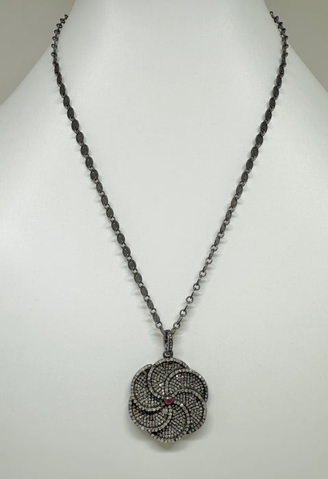 Diamond Sterling and Ruby Flower