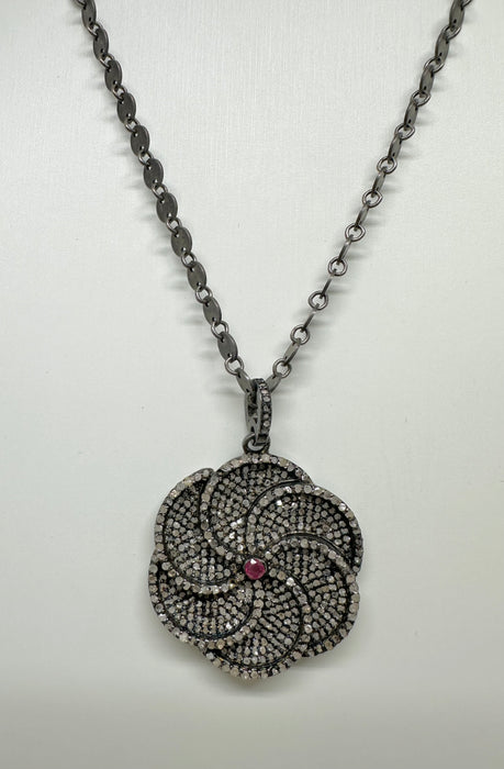 Diamond Sterling and Ruby Flower