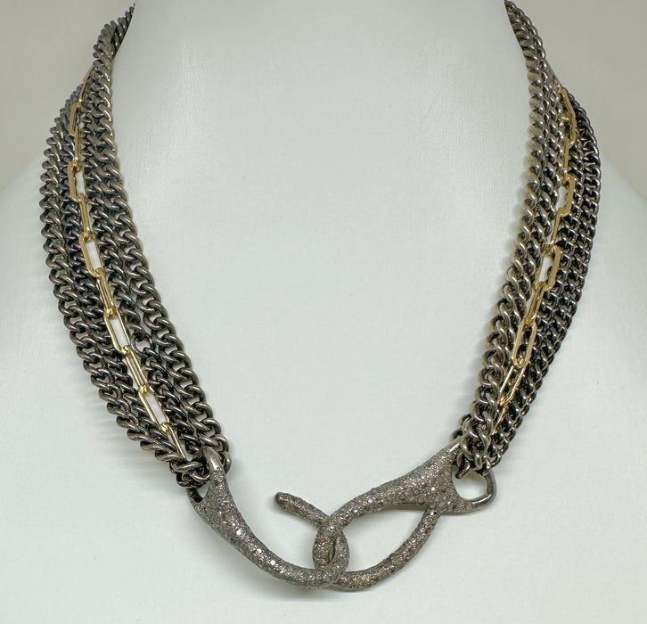 Two-tone Multi Chain Choker with Diamond Clasp