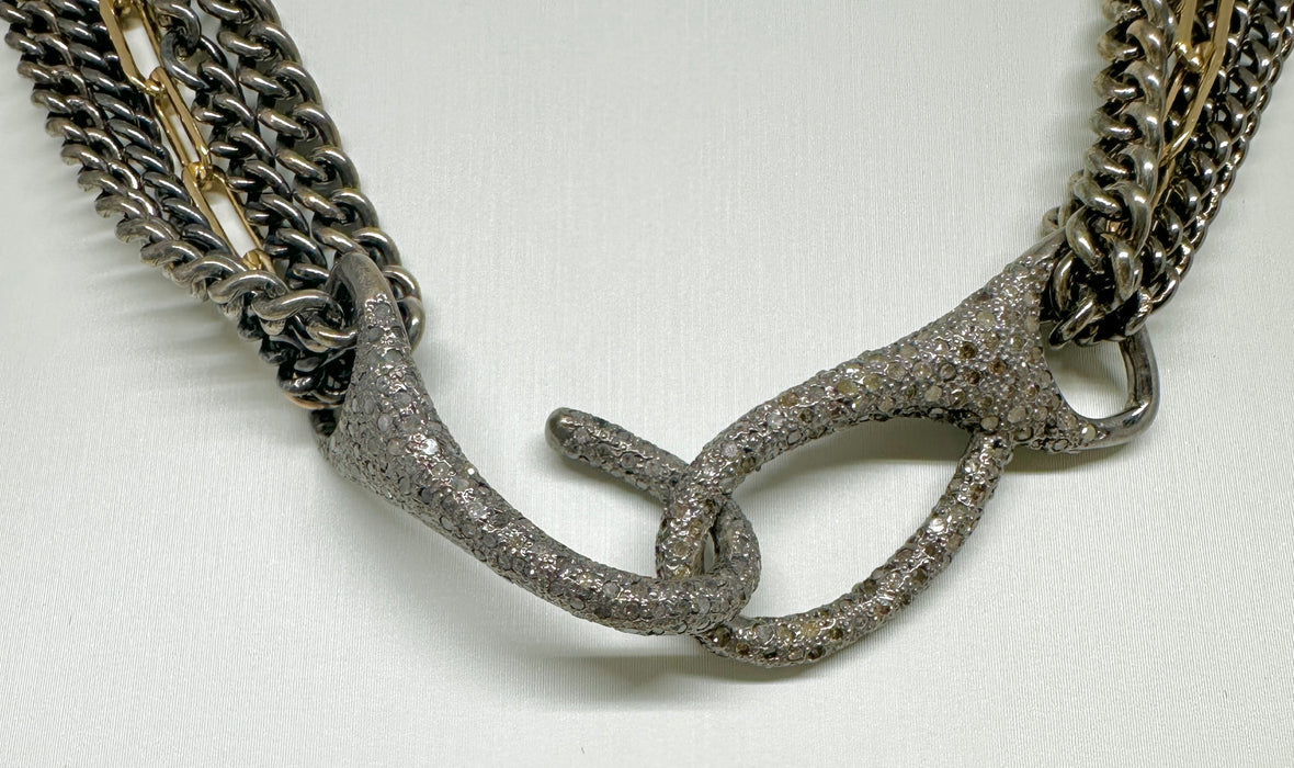 Two-tone Multi Chain Choker with Diamond Clasp