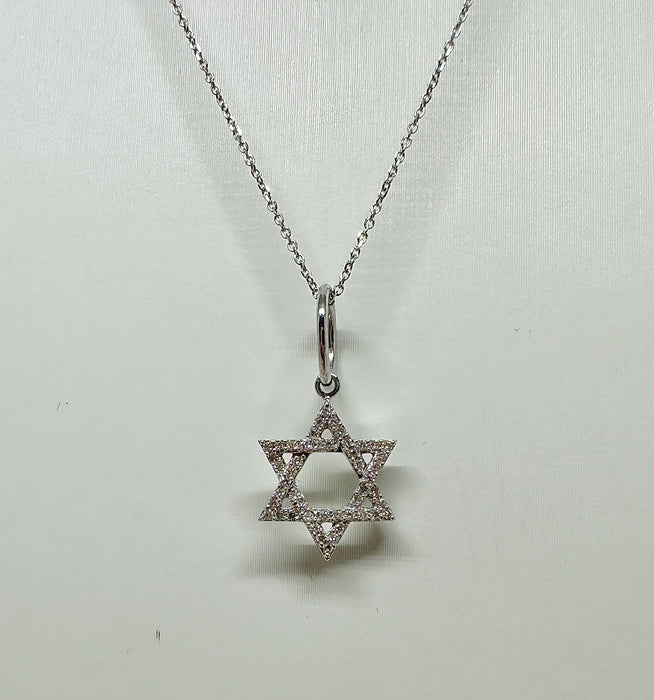 14K White Gold and Diamond Medium Star of David