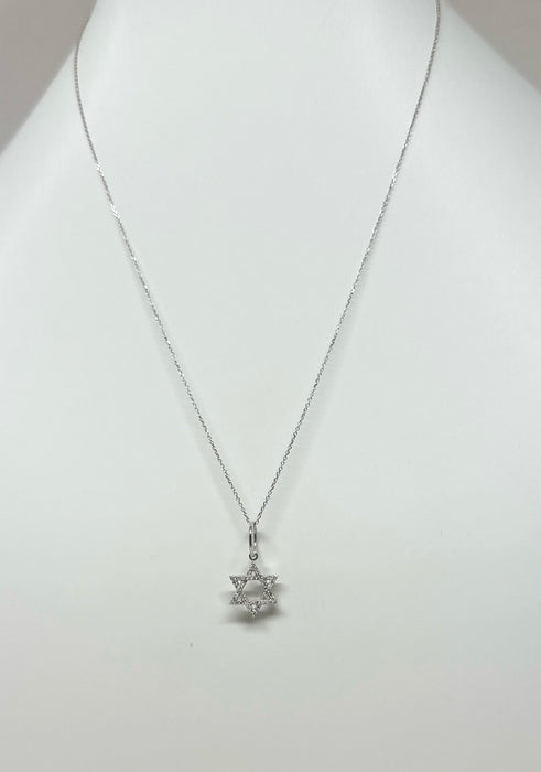 14K White Gold and Diamond Medium Star of David