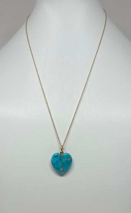 14K Gold Turquoise Heart with Diamond