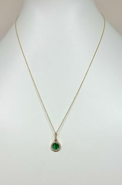 14K Gold and Diamond Round Malachite