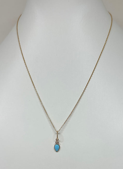 14K Gold with Turquoise Teardrop and Diamond
