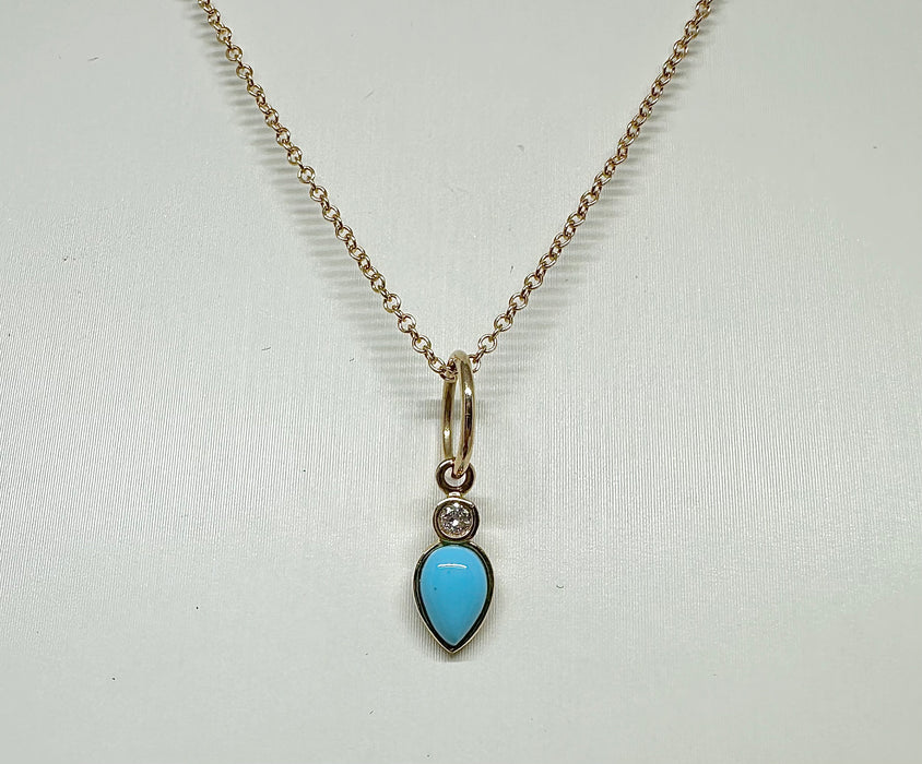 14K Gold with Turquoise Teardrop and Diamond