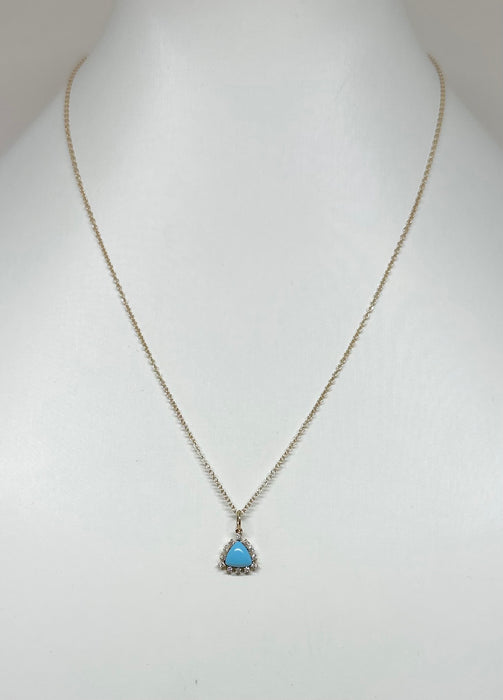 14K Gold with Triangle Shaped Turquoise Surrounded by Diamonds