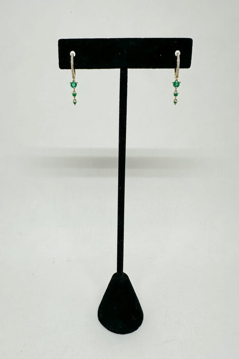 14K Gold and Diamond Hoop with Dangling Emerald