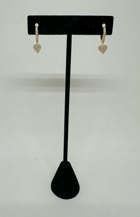 14K Gold Hoop with Diamond Dangling Heart