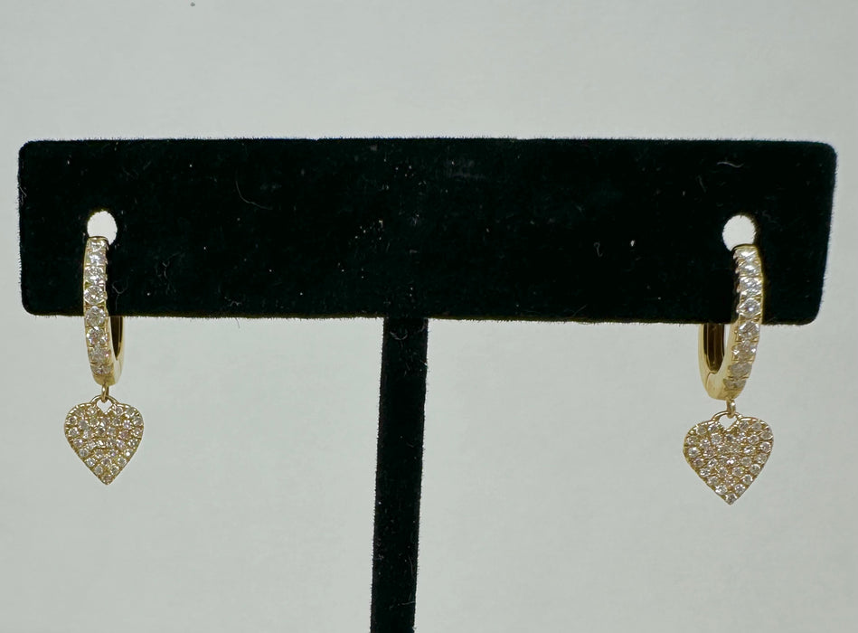 14K Gold Hoop with Diamond Dangling Heart