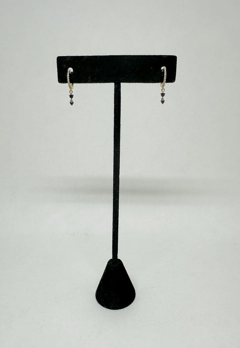 14K Gold and Diamond Hoop with Black Diamond Dangle