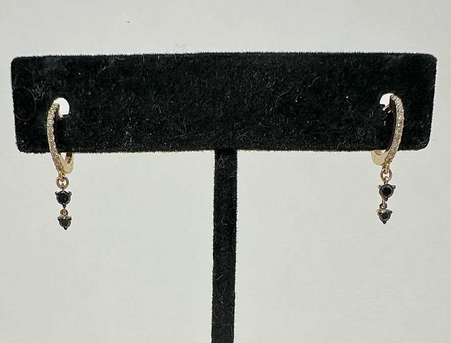 14K Gold and Diamond Hoop with Black Diamond Dangle
