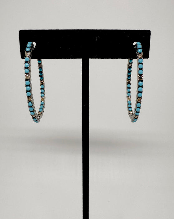 Turquoise & Diamond Sterling Hoops