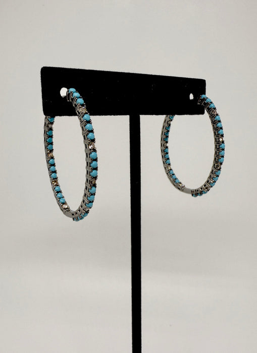 Turquoise & Diamond Sterling Hoops