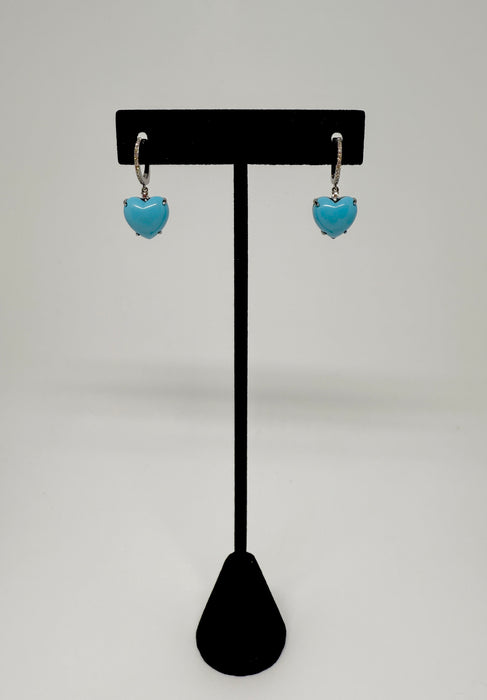 Diamond & Turquoise Heart Huggies