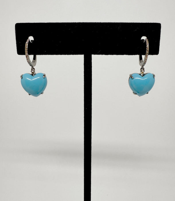 Diamond & Turquoise Heart Huggies