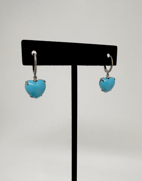 Diamond & Turquoise Heart Huggies